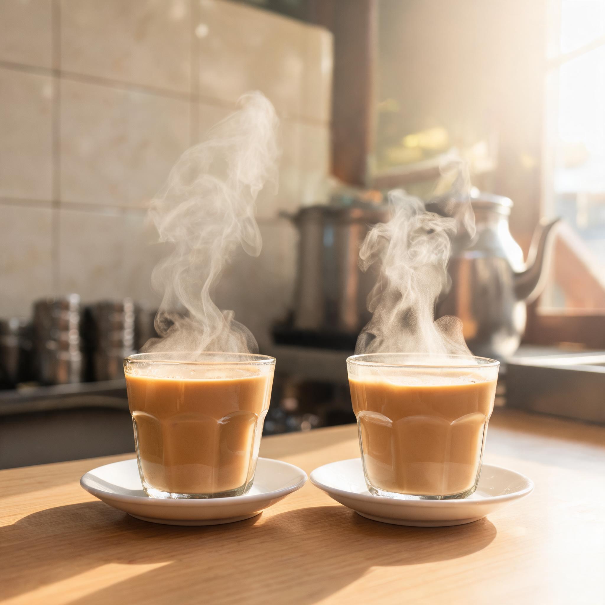 Cutting chai glasses with steam